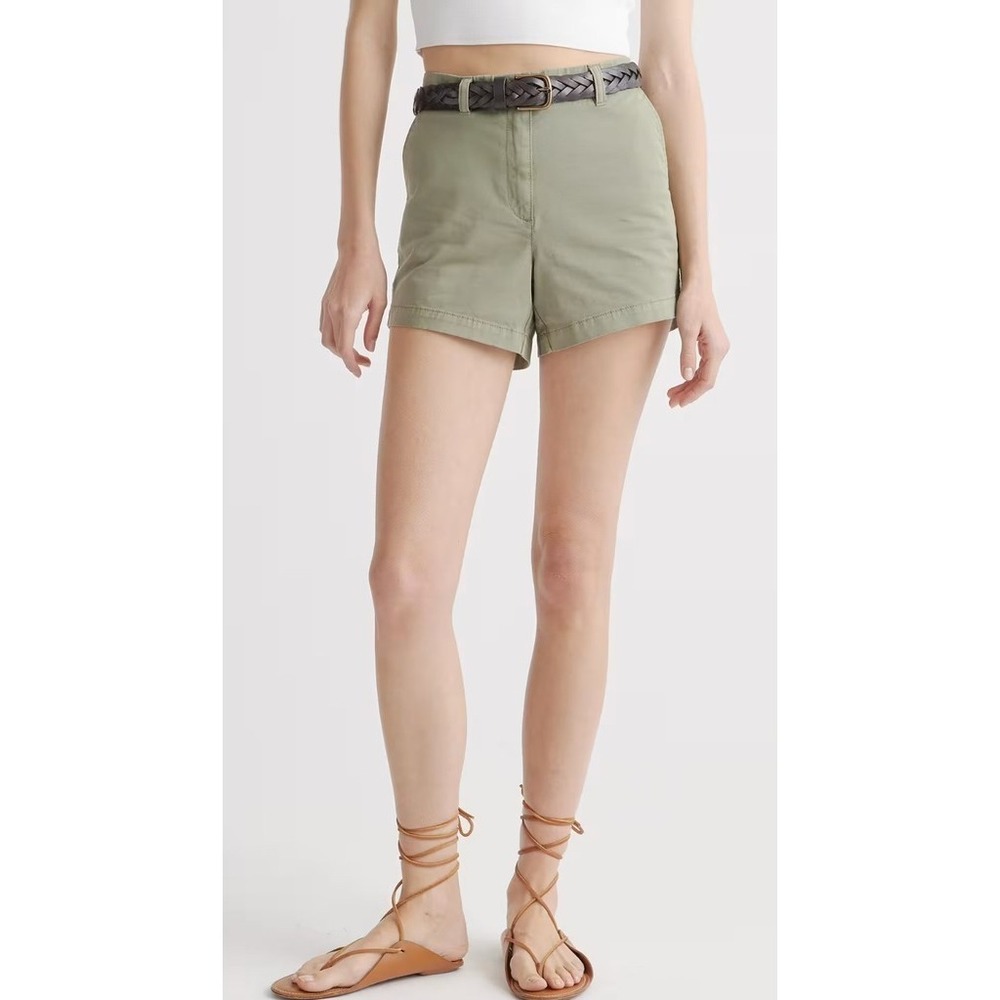 Quince Organic stretch cotton Chino Shorts Women Size 10 Olive Green Stretch NWT